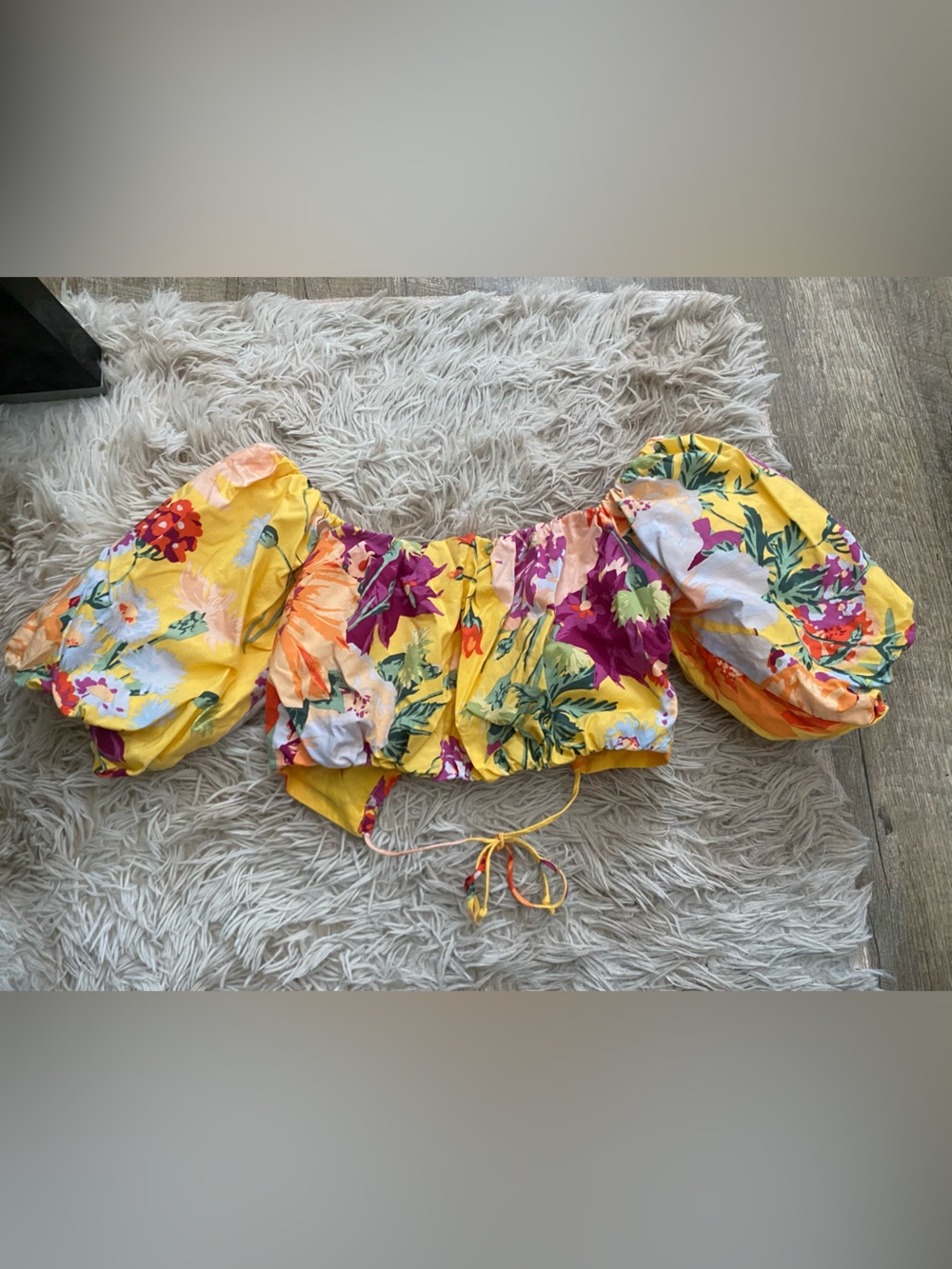 H&M Yellow Floral Off-Shoulder Puff Sleeve Crop Top